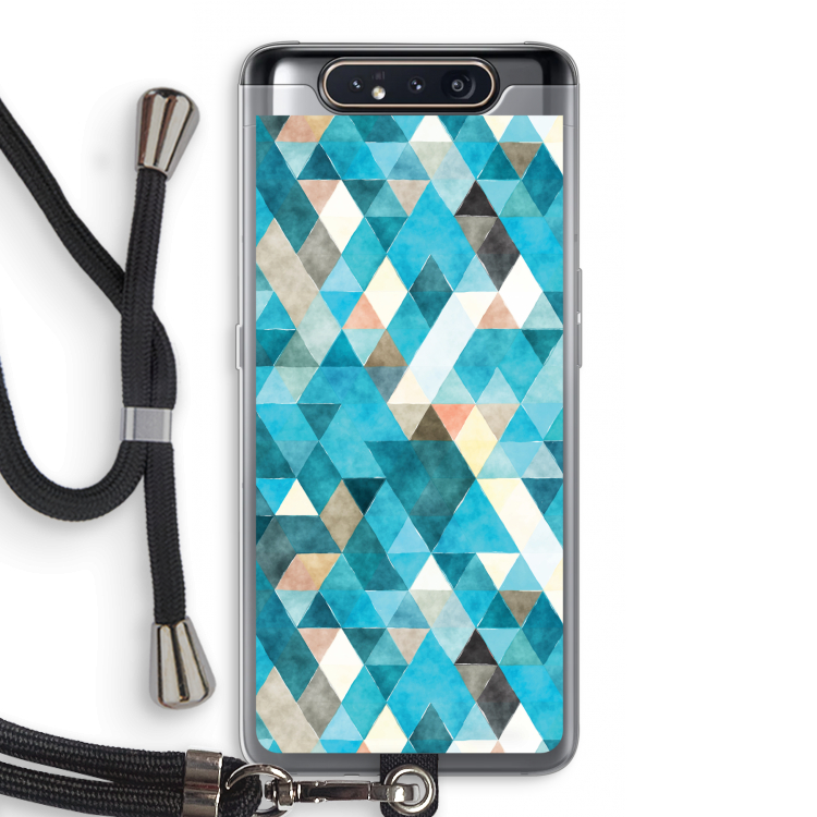 CaseCompany Gekleurde driehoekjes blauw: Samsung Galaxy A80 Transparant Hoesje met koord