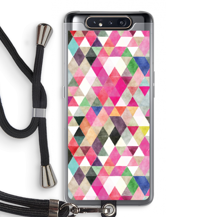 CaseCompany Gekleurde driehoekjes: Samsung Galaxy A80 Transparant Hoesje met koord