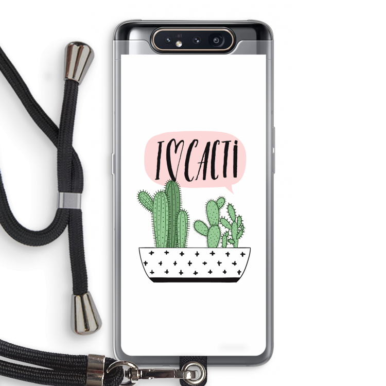 CaseCompany I love cacti: Samsung Galaxy A80 Transparant Hoesje met koord