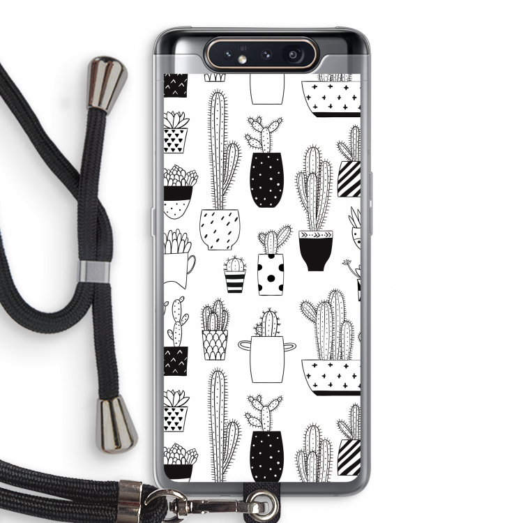 CaseCompany Cactusmotief: Samsung Galaxy A80 Transparant Hoesje met koord