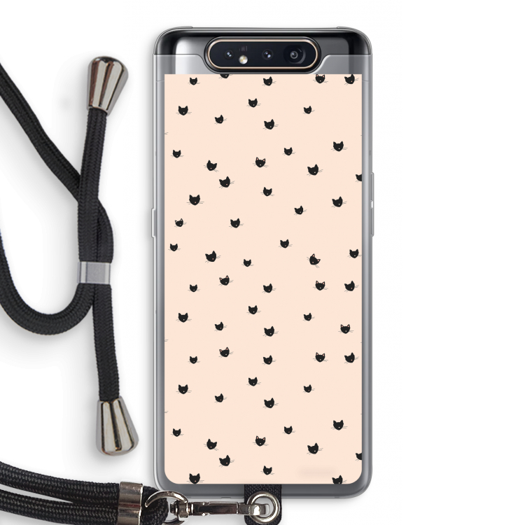 CaseCompany Kleine kattenkopjes: Samsung Galaxy A80 Transparant Hoesje met koord