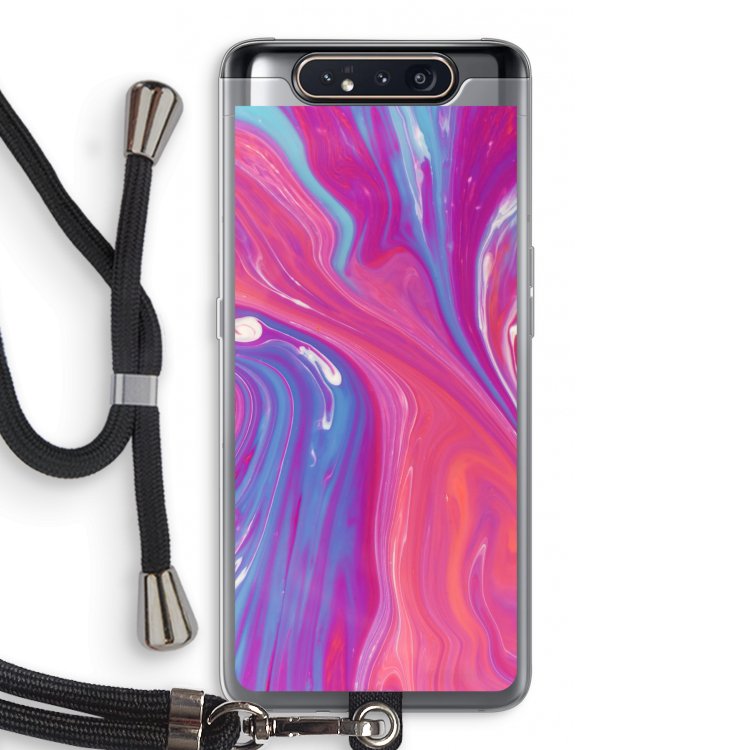 CaseCompany Paarse stroom: Samsung Galaxy A80 Transparant Hoesje met koord