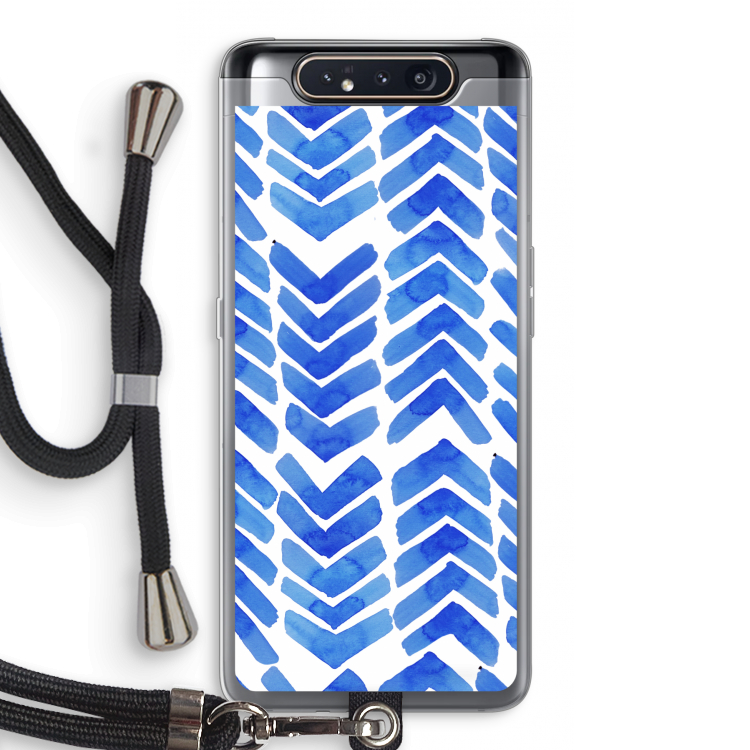 CaseCompany Blauwe pijlen: Samsung Galaxy A80 Transparant Hoesje met koord