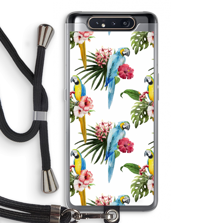 CaseCompany Kleurrijke papegaaien: Samsung Galaxy A80 Transparant Hoesje met koord