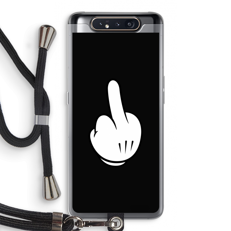 CaseCompany Middle finger black: Samsung Galaxy A80 Transparant Hoesje met koord