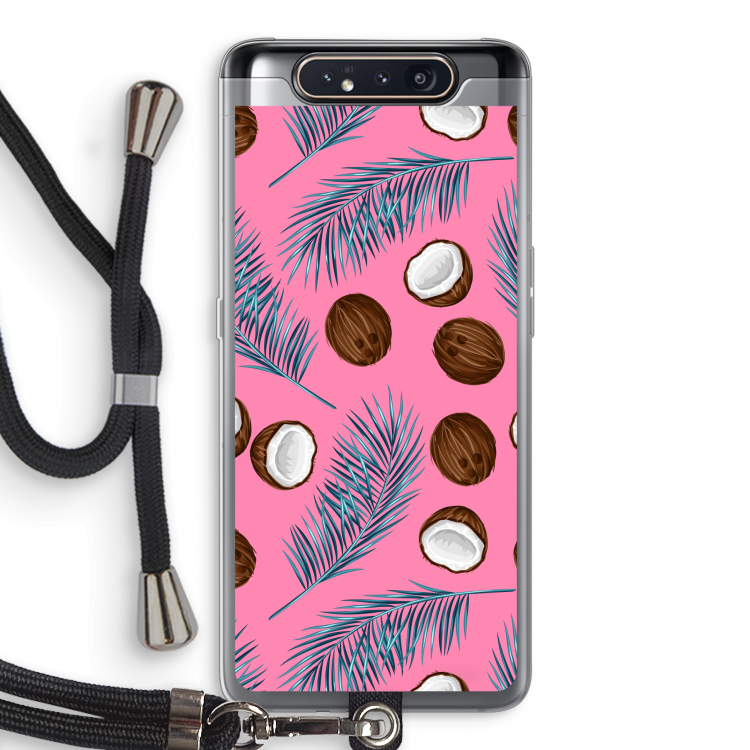 CaseCompany Kokosnoot roze: Samsung Galaxy A80 Transparant Hoesje met koord