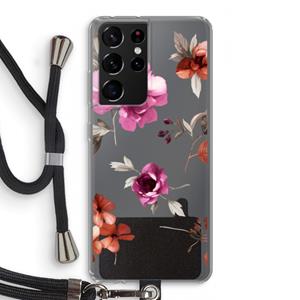 CaseCompany Geschilderde bloemen: Samsung Galaxy S21 Ultra Transparant Hoesje met koord
