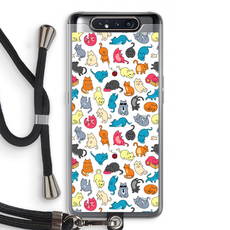 CaseCompany Kleurrijke katten: Samsung Galaxy A80 Transparant Hoesje met koord
