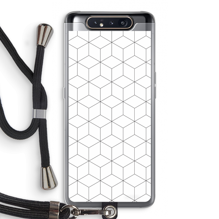 CaseCompany Zwart-witte kubussen: Samsung Galaxy A80 Transparant Hoesje met koord