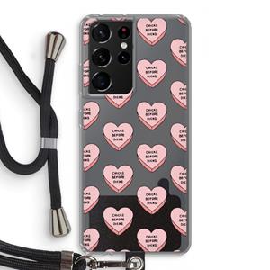 CaseCompany Chicks before dicks: Samsung Galaxy S21 Ultra Transparant Hoesje met koord