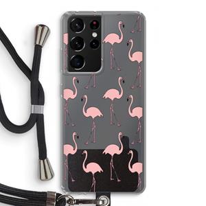 CaseCompany Anything Flamingoes: Samsung Galaxy S21 Ultra Transparant Hoesje met koord