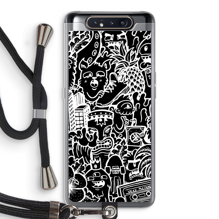 CaseCompany Vexx Black Mixtape: Samsung Galaxy A80 Transparant Hoesje met koord