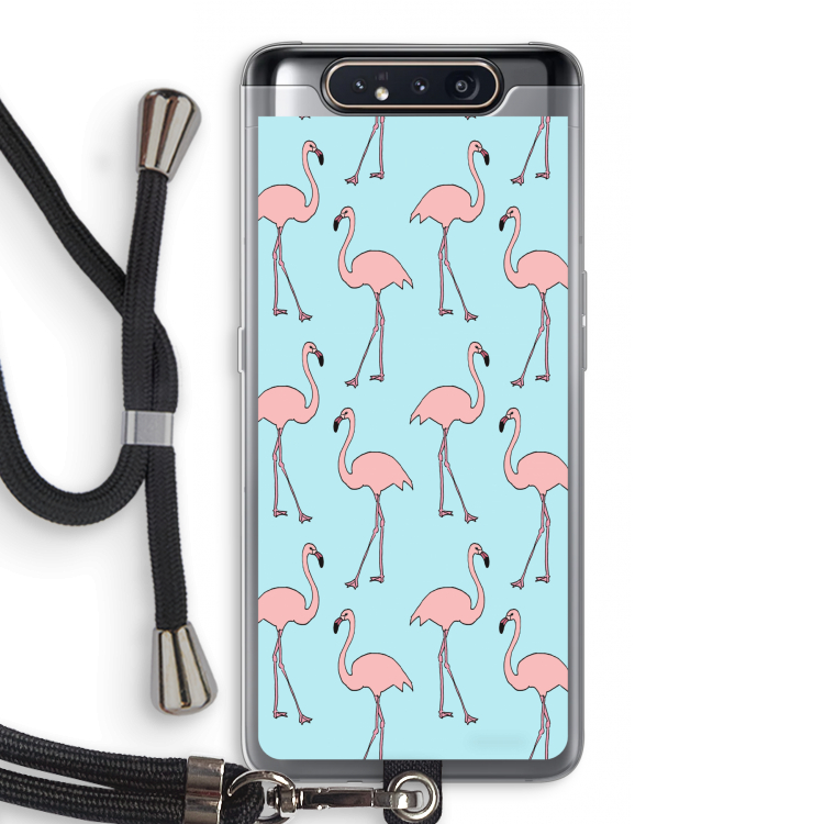 CaseCompany Anything Flamingoes: Samsung Galaxy A80 Transparant Hoesje met koord