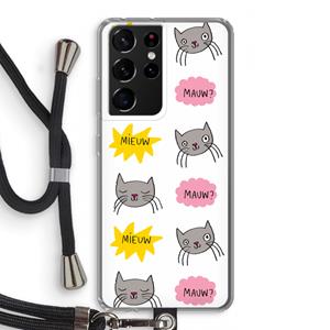 CaseCompany Meow: Samsung Galaxy S21 Ultra Transparant Hoesje met koord