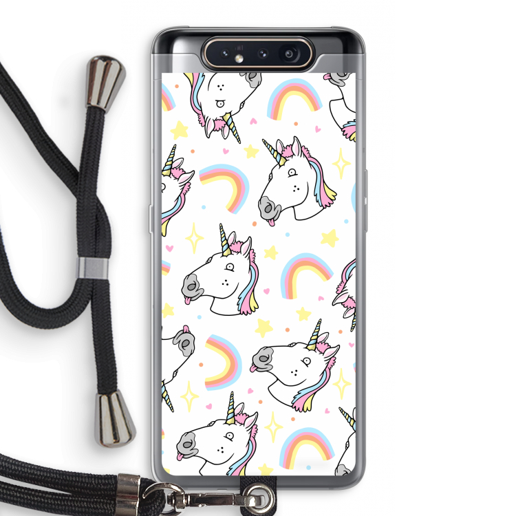 CaseCompany Rainbow Unicorn: Samsung Galaxy A80 Transparant Hoesje met koord