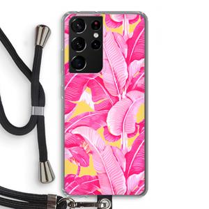 CaseCompany Pink Banana: Samsung Galaxy S21 Ultra Transparant Hoesje met koord