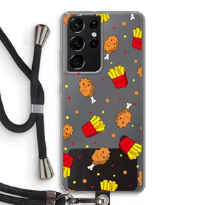 CaseCompany Chicken 'n Fries: Samsung Galaxy S21 Ultra Transparant Hoesje met koord