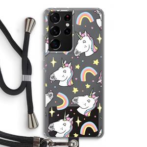 CaseCompany Rainbow Unicorn: Samsung Galaxy S21 Ultra Transparant Hoesje met koord