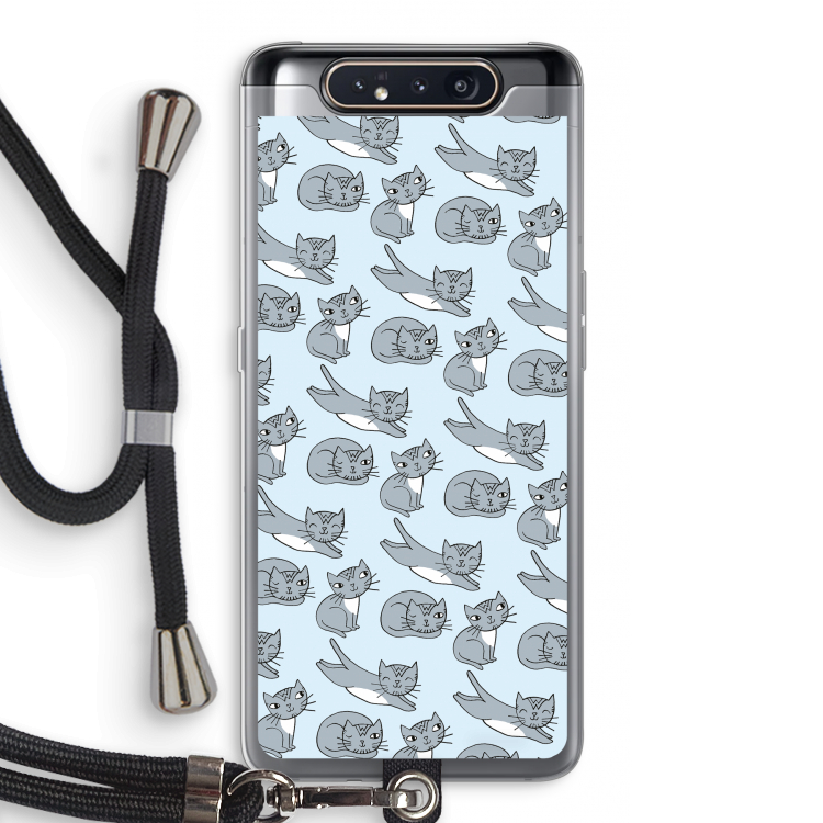 CaseCompany Poezen: Samsung Galaxy A80 Transparant Hoesje met koord