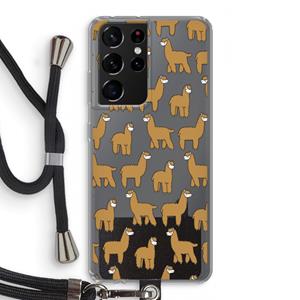 CaseCompany Alpacas: Samsung Galaxy S21 Ultra Transparant Hoesje met koord