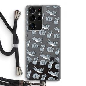CaseCompany Poezen: Samsung Galaxy S21 Ultra Transparant Hoesje met koord