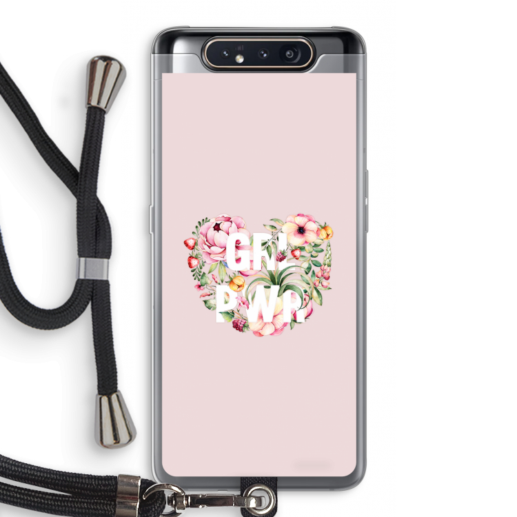CaseCompany GRL PWR Flower: Samsung Galaxy A80 Transparant Hoesje met koord