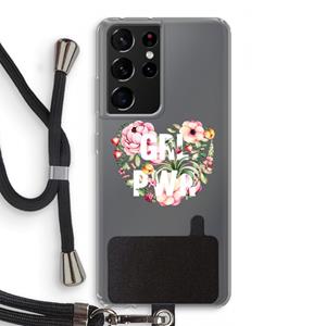 CaseCompany GRL PWR Flower: Samsung Galaxy S21 Ultra Transparant Hoesje met koord