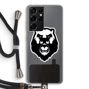 CaseCompany Angry Bear (white): Samsung Galaxy S21 Ultra Transparant Hoesje met koord