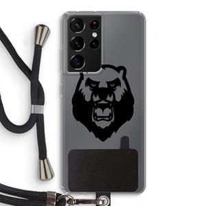 CaseCompany Angry Bear (black): Samsung Galaxy S21 Ultra Transparant Hoesje met koord