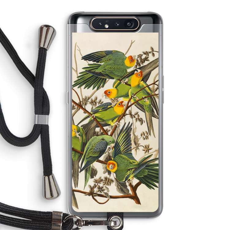 CaseCompany Carolinaparkiet: Samsung Galaxy A80 Transparant Hoesje met koord