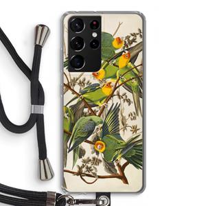 CaseCompany Carolinaparkiet: Samsung Galaxy S21 Ultra Transparant Hoesje met koord