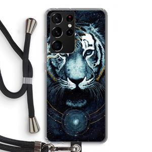 CaseCompany Darkness Tiger: Samsung Galaxy S21 Ultra Transparant Hoesje met koord