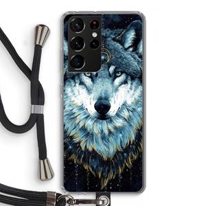 CaseCompany Darkness Wolf: Samsung Galaxy S21 Ultra Transparant Hoesje met koord