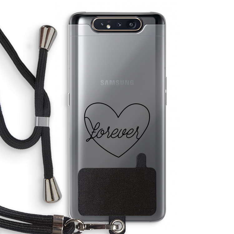 CaseCompany Forever heart black: Samsung Galaxy A80 Transparant Hoesje met koord
