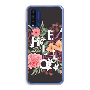 CaseCompany Hello in flowers: Xiaomi Redmi 9T Transparant Hoesje