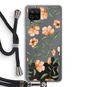 CaseCompany Peachy flowers: Samsung Galaxy A12 Transparant Hoesje met koord