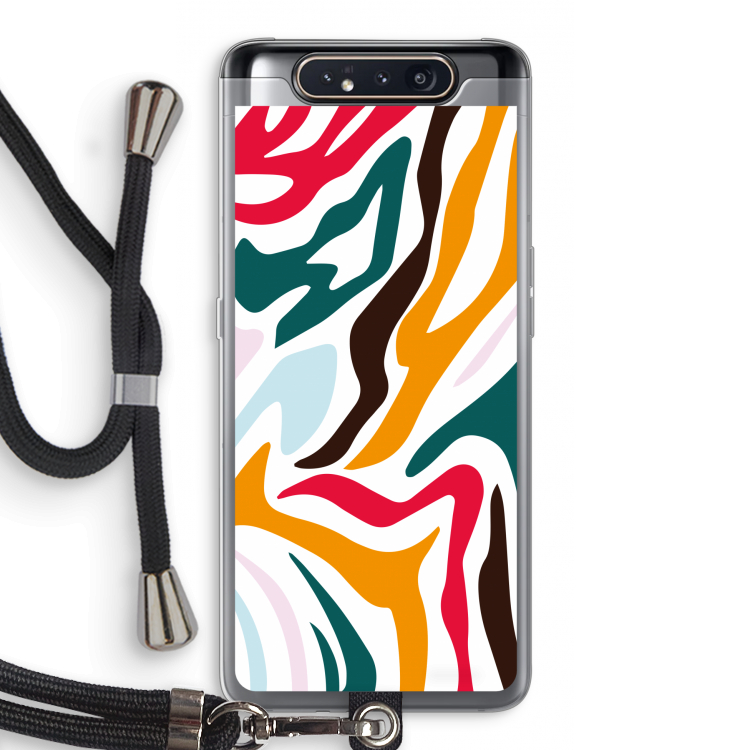 CaseCompany Colored Zebra: Samsung Galaxy A80 Transparant Hoesje met koord
