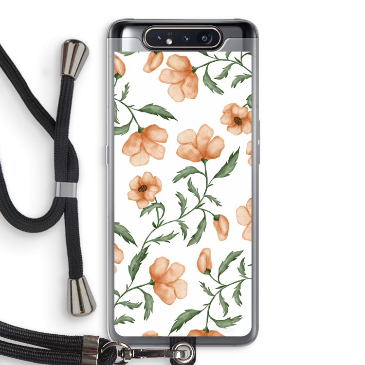 CaseCompany Peachy flowers: Samsung Galaxy A80 Transparant Hoesje met koord