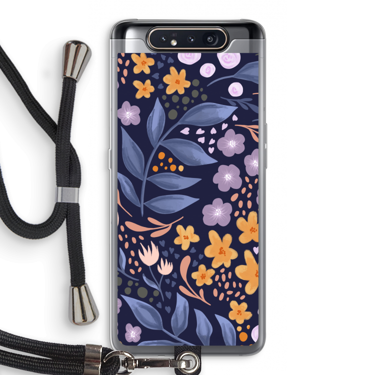 CaseCompany Flowers with blue leaves: Samsung Galaxy A80 Transparant Hoesje met koord