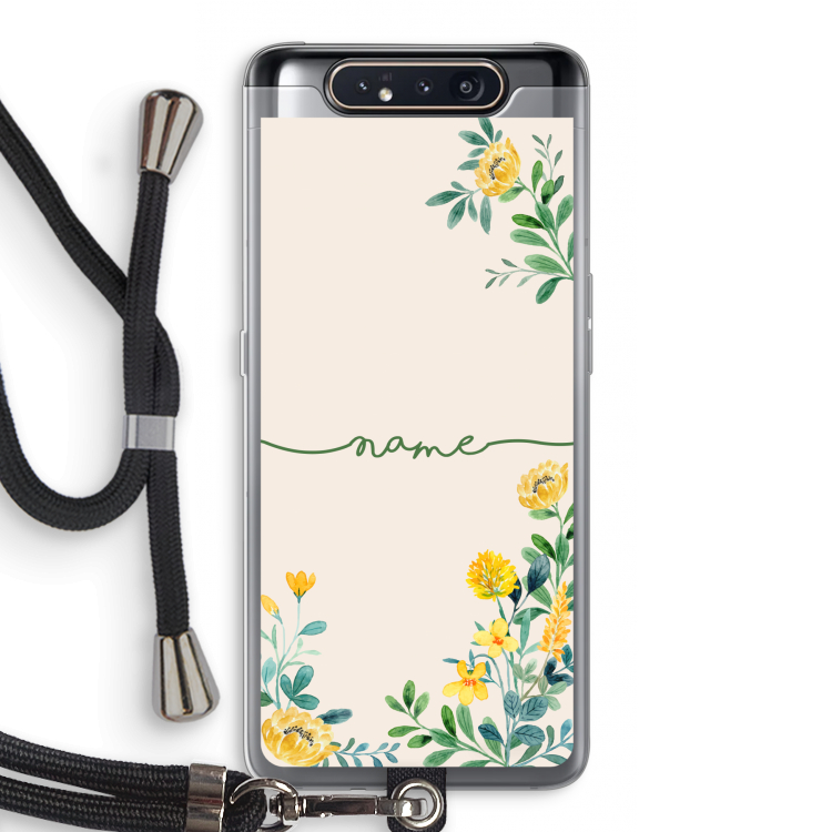 CaseCompany Gele bloemen: Samsung Galaxy A80 Transparant Hoesje met koord