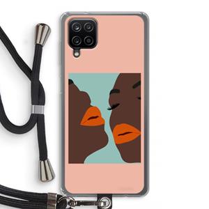 CaseCompany Orange lips: Samsung Galaxy A12 Transparant Hoesje met koord