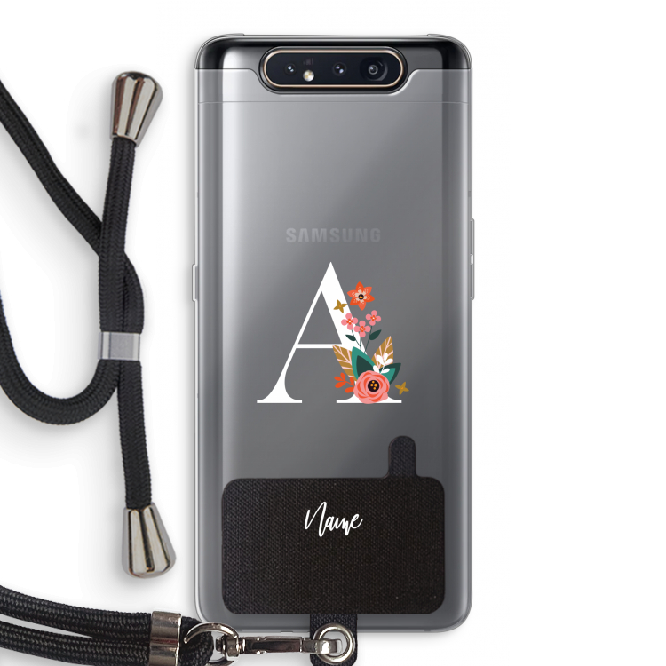CaseCompany Pink Bouquet: Samsung Galaxy A80 Transparant Hoesje met koord
