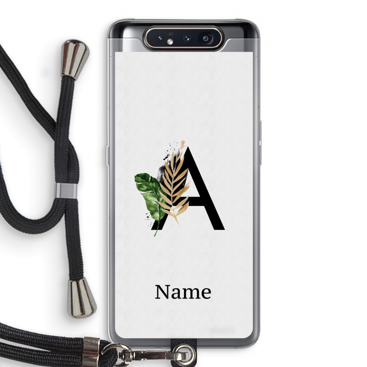 CaseCompany Charcoal Flora: Samsung Galaxy A80 Transparant Hoesje met koord