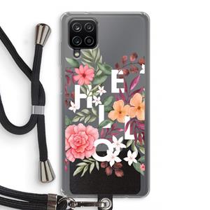 CaseCompany Hello in flowers: Samsung Galaxy A12 Transparant Hoesje met koord