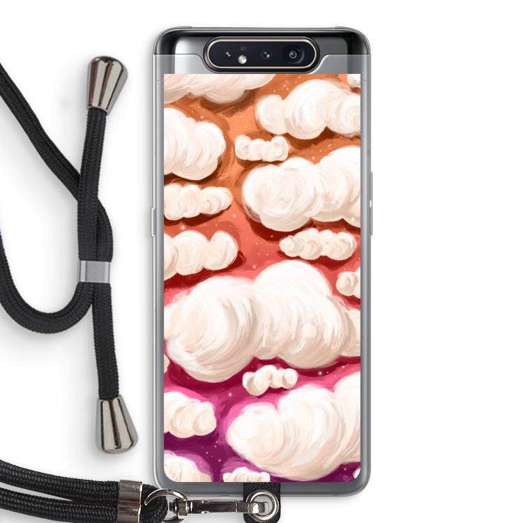 CaseCompany Katoen Wolken: Samsung Galaxy A80 Transparant Hoesje met koord