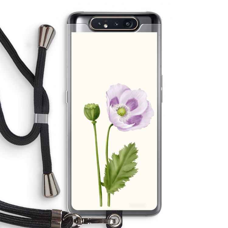 CaseCompany Purple poppy: Samsung Galaxy A80 Transparant Hoesje met koord