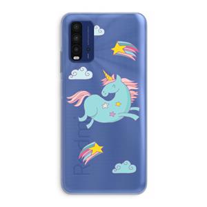 CaseCompany Vliegende eenhoorn: Xiaomi Redmi 9T Transparant Hoesje