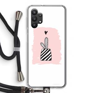 CaseCompany Zwart-wit cactus: Samsung Galaxy A32 5G Transparant Hoesje met koord