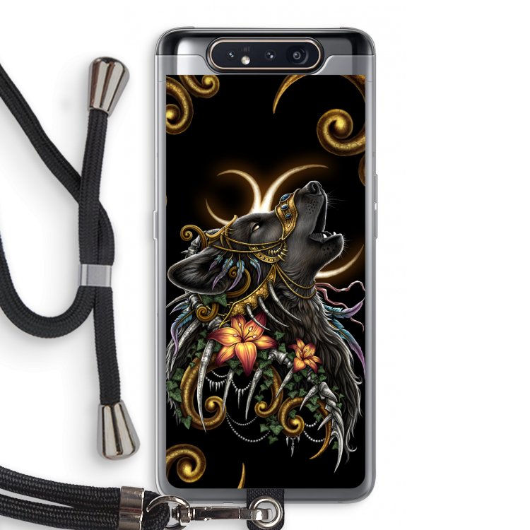 CaseCompany Huilende Wolf: Samsung Galaxy A80 Transparant Hoesje met koord