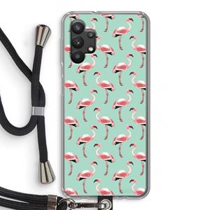 CaseCompany Flamingoprint groen: Samsung Galaxy A32 5G Transparant Hoesje met koord